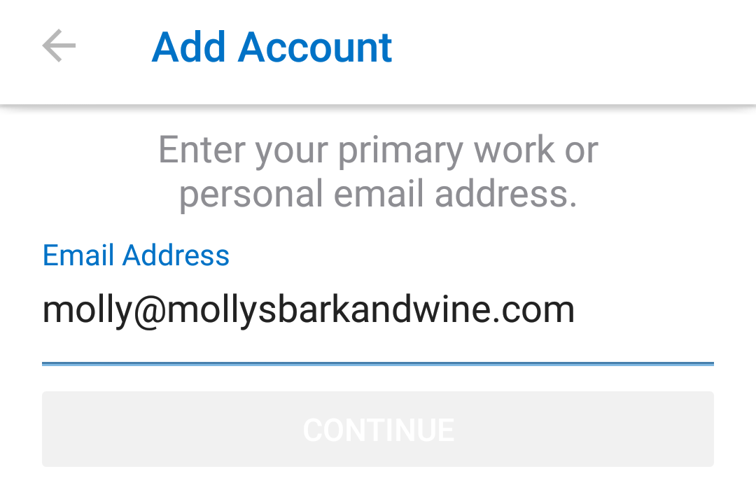 Enter email address, tap Continue