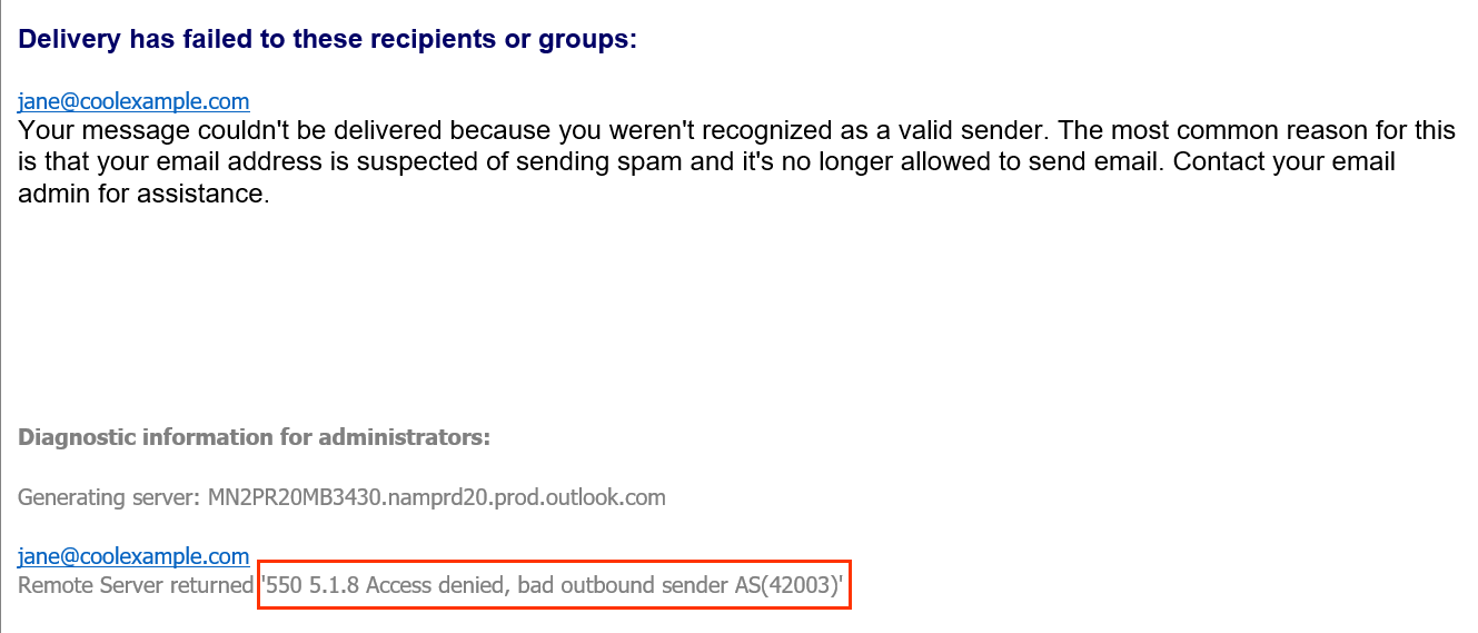 Email Distribution Error Messages