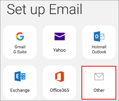 Seleccione Otra opción para configurar el correo electrónico