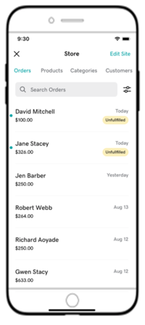 En mobilskärm som visar den nya beställningssidan för onlinebutiker