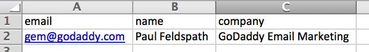 Example layout for spreadsheet to import contacts.