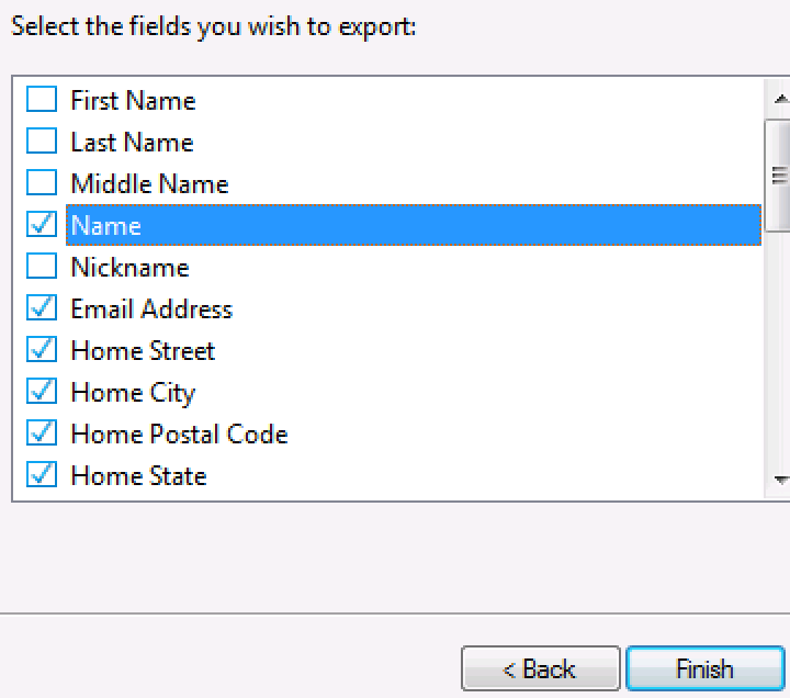Select fields to include in export.
