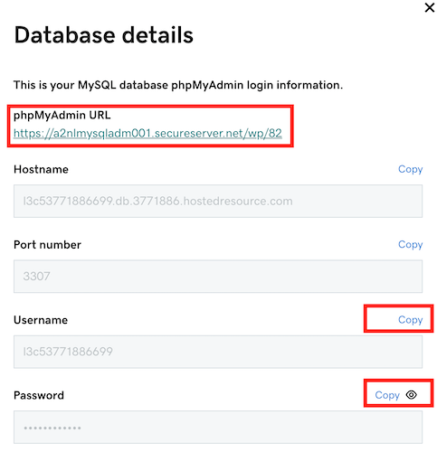 godaddy phpmyadmin database does not show