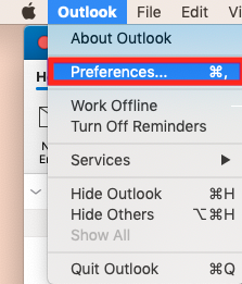 Seleccione Outlook y, a continuación, Preferencias