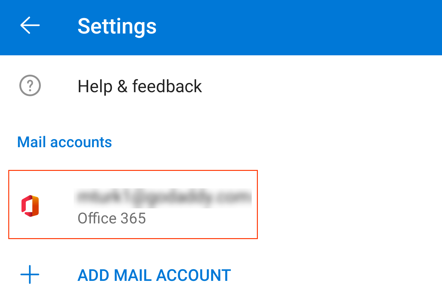 La nueva cuenta de correo electrónico de Microsoft 365 aparece en Configuración