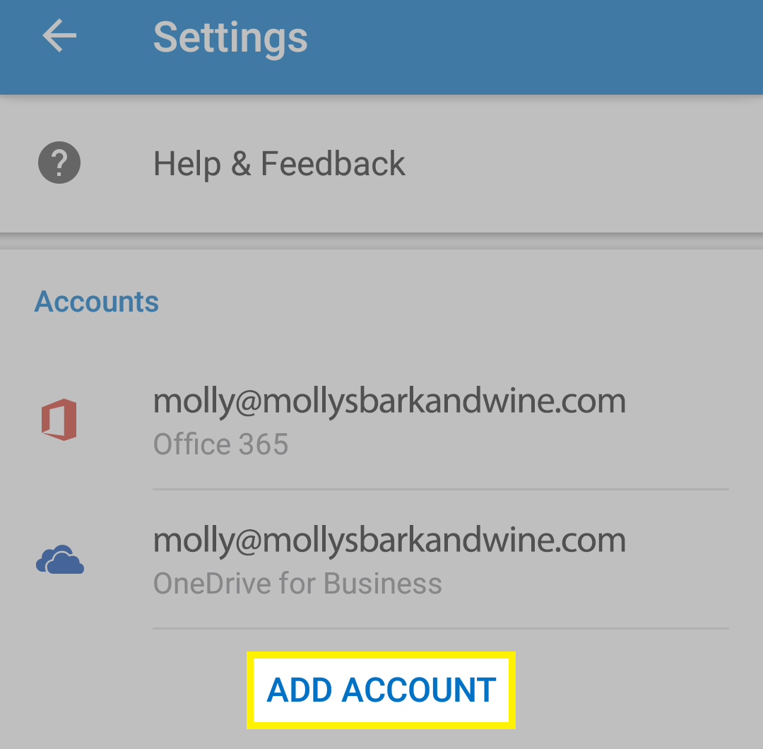 office 365 email settings for android