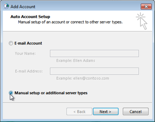 manually setup outlook for office 365