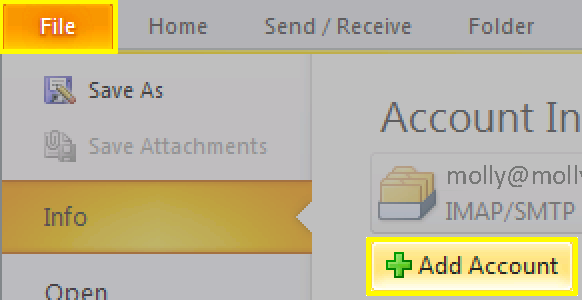 Click File, click Add Account