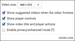 Choose your video size and other options